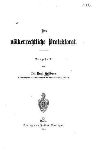 Cover for Das völkerrechtliche protektorat.