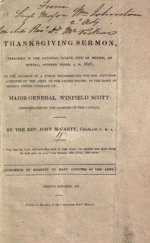 Cover for A thanksgiving sermon, preached in the National Palace, City of Mexico, on Sunday, October third, A.D. 1847
