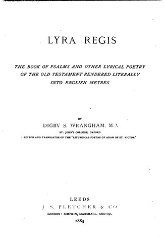 Cover for Lyra Regis: The Book of Psalms and Other Lyrical Poetry of the Old Testament ...