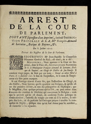 Cover for Arrest de la Cour de Parlement