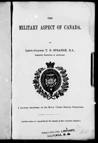 Cover for The military aspect of Canada