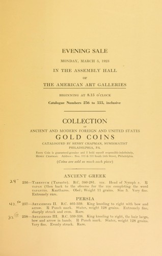 Cover for Ancient and modern foreign and American gold coins collected by the late Enrico Caruso