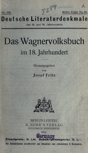 Cover for Das Wagnervolksbuch im 18. Jahrhundert