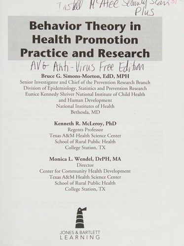 Cover for Behavior theory in health promotion practice and research