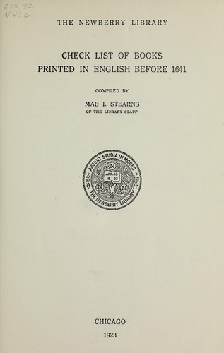 Cover for A check list of books printed in English before 1641