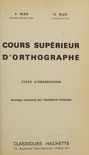 Cover for Cours Superieur Dorthographe