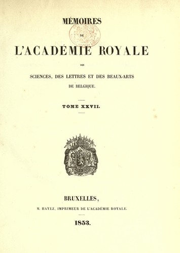 Cover for Mémoires de l'Académie royale des sciences, des lettres et des beaux-arts de Belgique