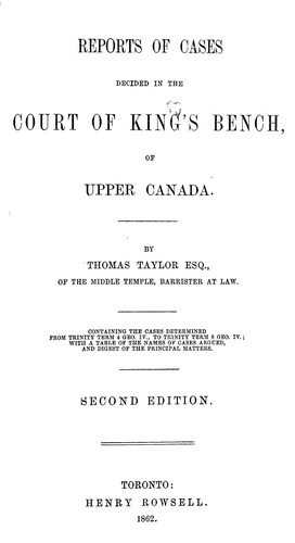Cover for Reports of cases decided in the Court of King's Bench, of Upper Canada.