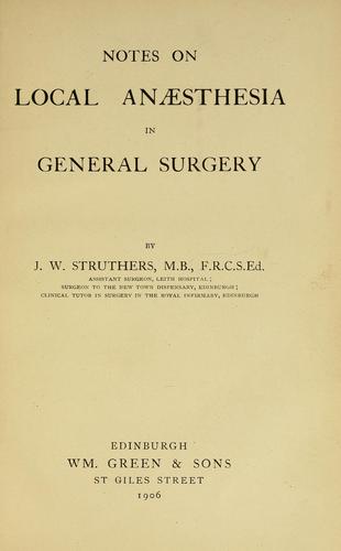 Cover for Notes on local anaesthesia in general surgery
