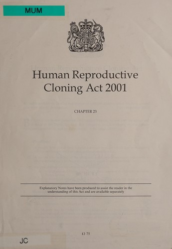 Cover for Human Reproductive Cloning Act 2001