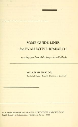 Cover for Some guide lines for evaluative research