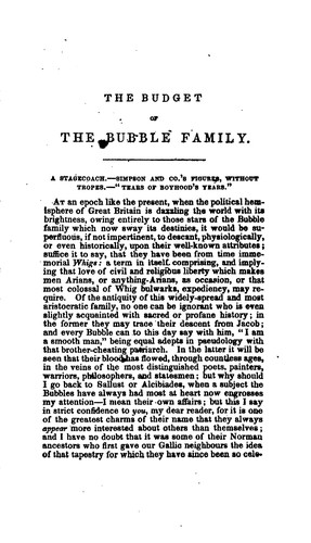 Cover for The budget of the Bubble family