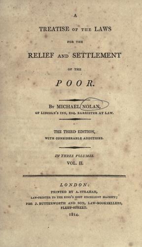 Cover for A treatise of the laws for the relief and settlement of the poor.