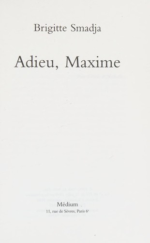 Cover for Adieu maxime (French edition)