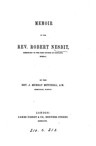 Cover for Memoir of the rev. Robert Nesbit