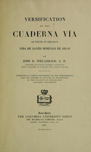 Cover for Versification of the cauderna vía as found in Berceo's Vida de Santo Domingo de Silos