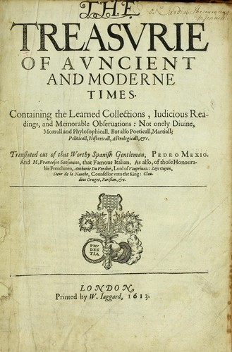 Cover for The treasurie of auncient and moderne times