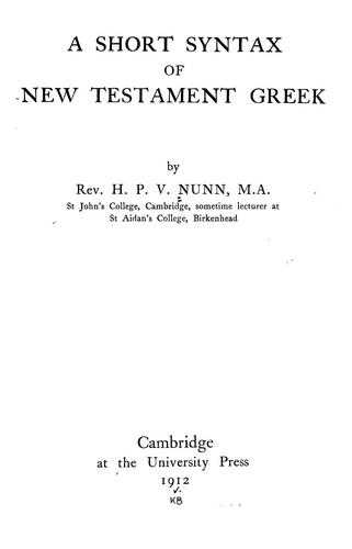 Cover for A short syntax of New Testament Greek