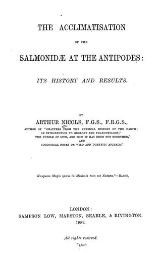 Cover for The acclimatisation of the Salmonidae at the Antipodes, its history and results