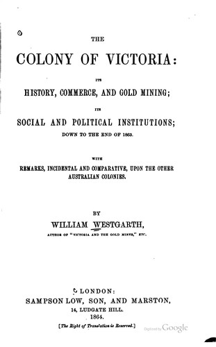 Cover for The colony of Victoria