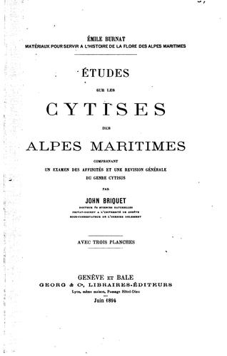 Cover for Études sur les cytises des Alpes Maritimes