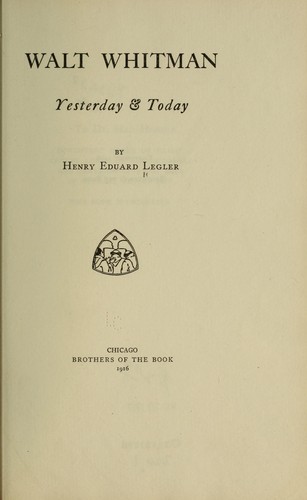 Cover for Walt Whitman, yesterday & today