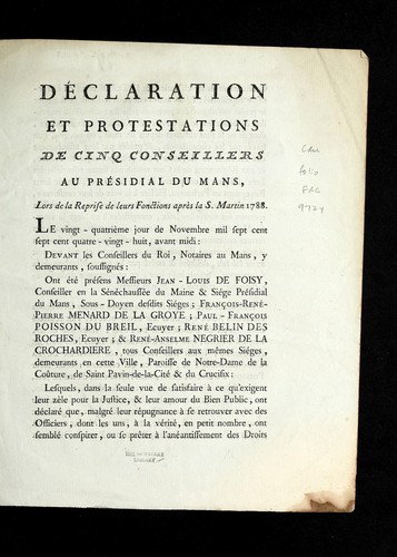 Cover for De claration et protestations