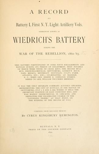 Cover for A record of Battery I, First N. Y. Light Artillery Vols.
