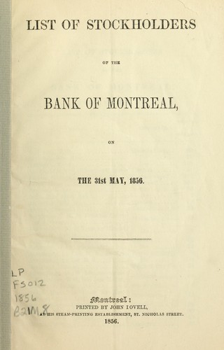 Cover for List of stockholders of the Bank of Montreal, on the 31st May, 1856