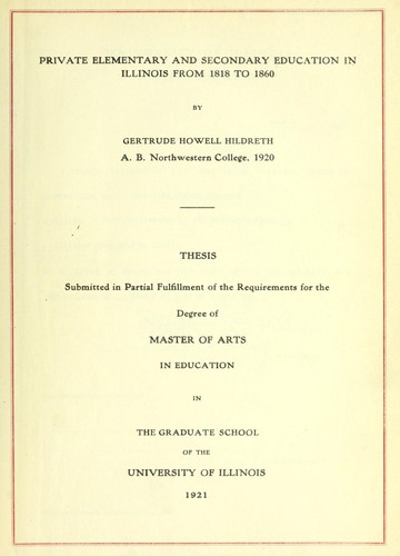 Cover for Private elementary and secondary education in Illinois from 1818 to 1860
