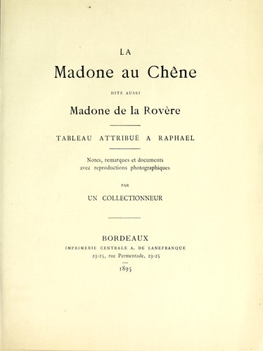 Cover for La Madone au chêne, dite aussi Madone de la rovère