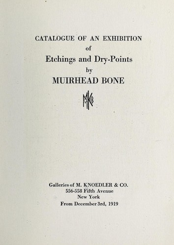 Cover for Catalogue of an exhibition of etchings and dry-points by Muirhead Bone