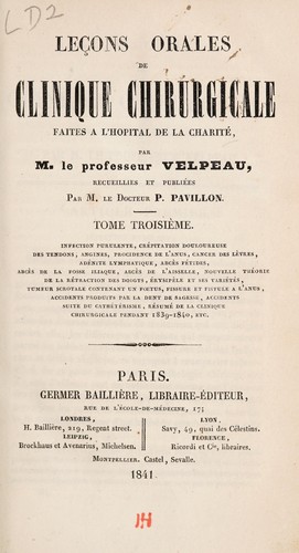 Cover for LeÃ§ons orales de clinique chirurgicale faites Ã  l'HÃ´pital de la charitÃ©