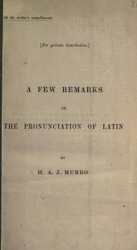 Cover for A few remarks on the pronunciation of Latin