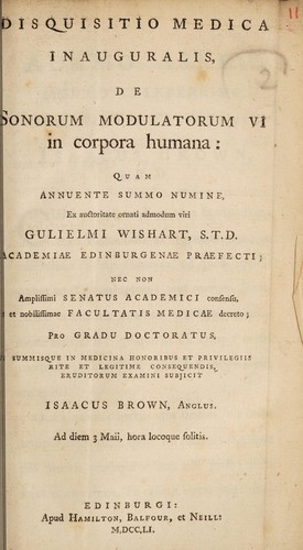 Cover for Disquisitio medica inauguralis, de sonorum modulatorum vi in corpora humana ...