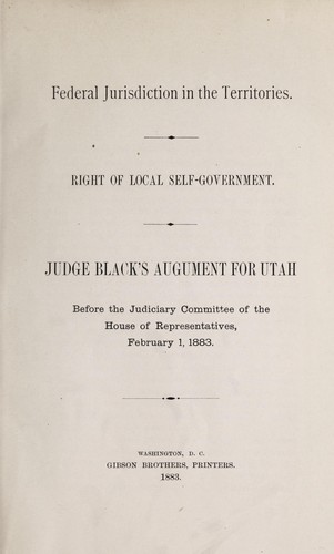 Cover for Federal jurisdiction in the territories