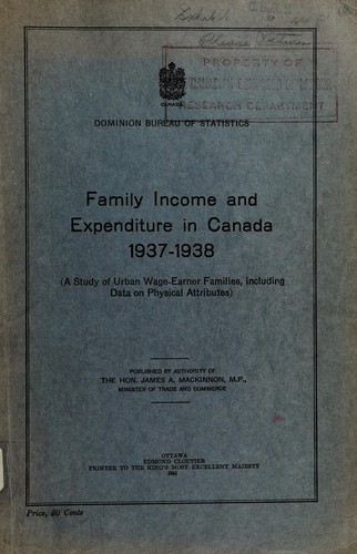 Cover for Family income and expenditure in Canada, 1937-1938