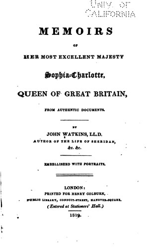 Cover for Memoirs of Her most excellent Majesty Sophia-Charlotte