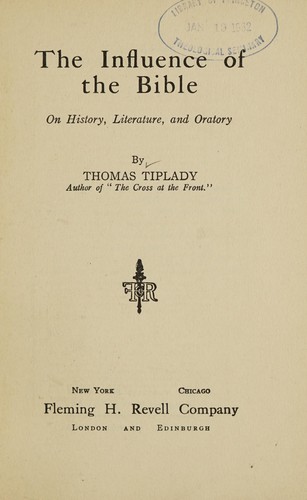 Cover for The influence of the Bible on history, literature, and oratory