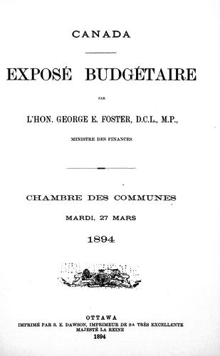 Cover for Exposé budgétaire