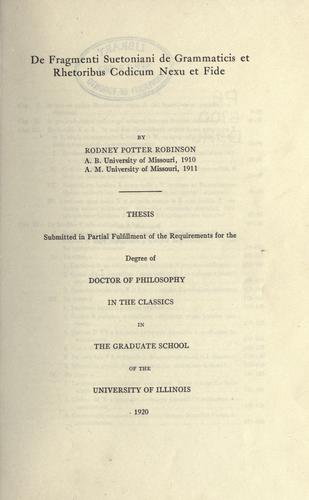 Cover for De fragmenti Suetoniani De grammaticis et rhetoribus codicum nexu et fide.