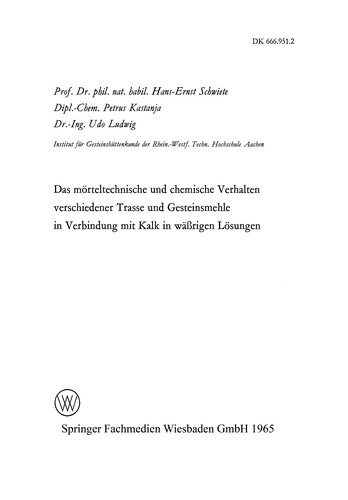 Cover for Das mörteltechnische und chemische Verhalten verschiedener Trasse und Gesteinsmehle in Verbindung mit Kalk in wäßrigen Lösungen