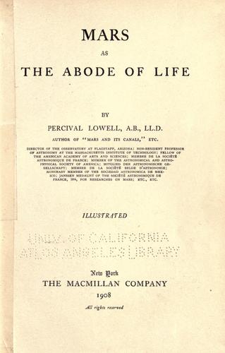 Cover for Mars as the abode of life