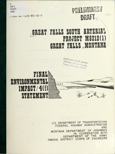 Cover for Great Falls south arterial project M 5212 (1) Great Falls, Montana, final environmental impact/4(f) statement