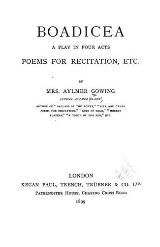 Cover for Boadicea, a play in four acts