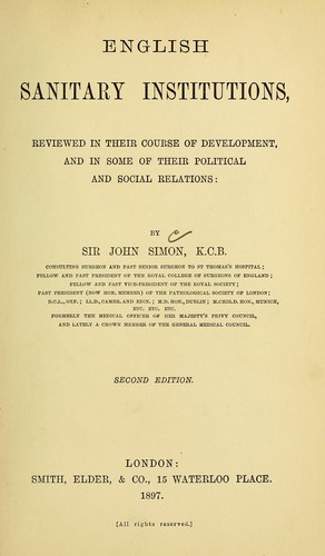 Cover for English sanitary institutions
