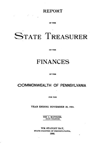Cover for Report of the State Treasurer on the Finances of the Commonwealth of ...