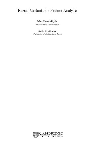 Cover for KERNEL METHODS FOR PATTERN ANALYSIS.