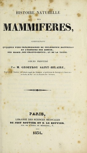 Cover for Histoire naturelle des mammifères