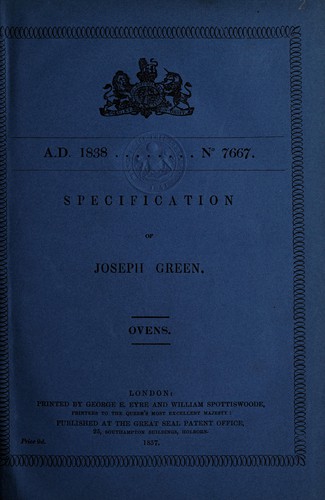 Cover for Specification of Joseph Green